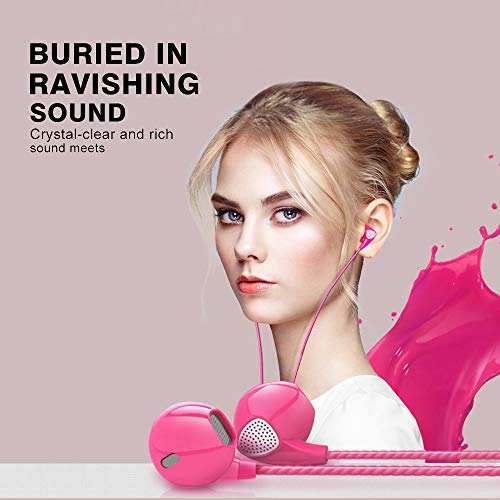 CBGGQ 4 Pares Auriculares In Ear con Micrófono, 3,5 mm con Cable para Ajustar el Volumen, Estéreo, Graves Profundos, Aislamiento de Ruido, para IOS y Android Smartphones （Negro+blanco+rosa+verde）