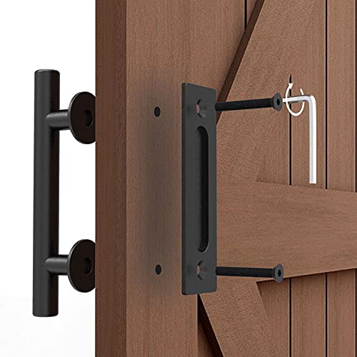 CCJH Manija de la Puerta del Granero Corredera Tirador de Manija de Puerta Negra Moderno para Puerta de Madera (24 cm)