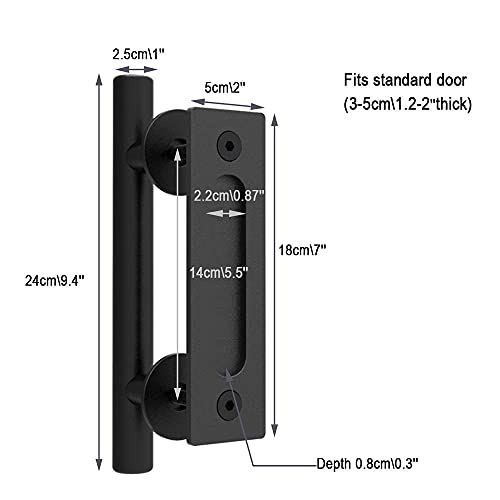 CCJH Manija de la Puerta del Granero Corredera Tirador de Manija de Puerta Negra Moderno para Puerta de Madera (24 cm)