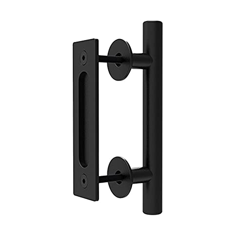 CCJH Manija de la Puerta del Granero Corredera Tirador de Manija de Puerta Negra Moderno para Puerta de Madera (24 cm)