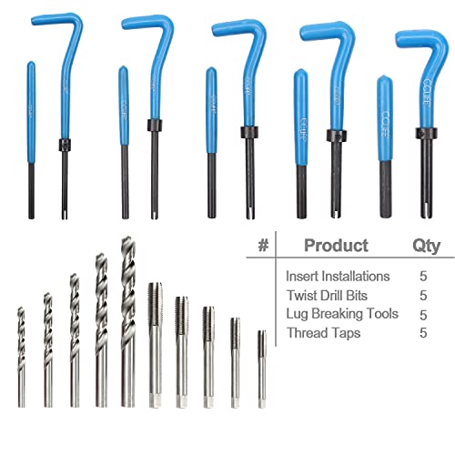 CCLIFE 131 piezas Juego de reparación de roscas carter，kit helicoil M5 M6 M8 M10 M12