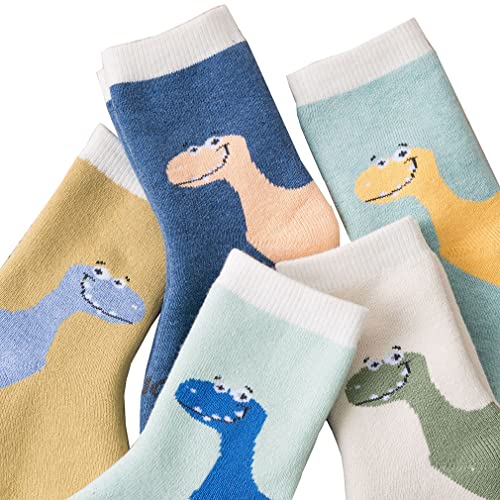 Ceguimos Calcetines Térmicos Invierno para Bebé Niños Pack de 5 Pares, Dinosaurios, 5-8 años