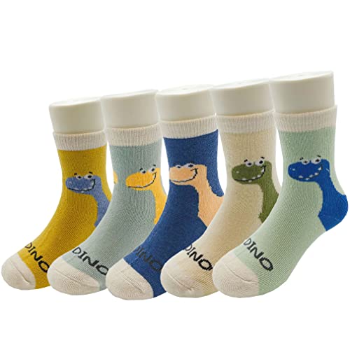 Ceguimos Calcetines Térmicos Invierno para Bebé Niños Pack de 5 Pares, Dinosaurios, 5-8 años