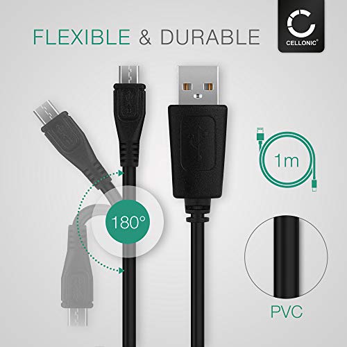 CELLONIC® Cable de Datos 1m Compatible con Polar V650 / M450 / M460 Cable Cargador Micro USB a USB A 2.0 1A Negro conexión USB PVC