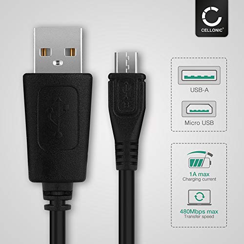 CELLONIC® Cable de Datos 1m Compatible con Polar V650 / M450 / M460 Cable Cargador Micro USB a USB A 2.0 1A Negro conexión USB PVC
