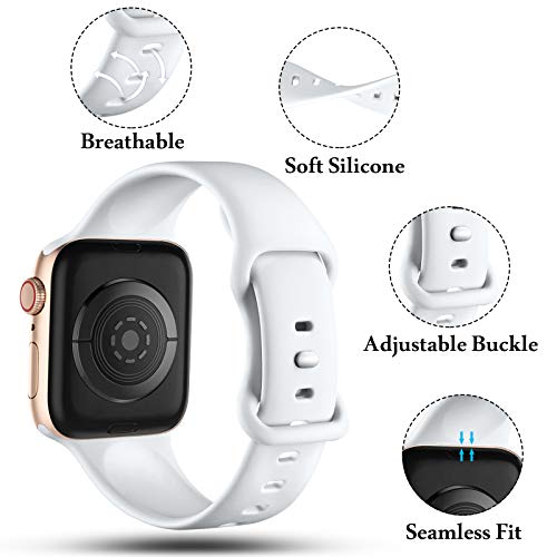 CeMiKa Compatible con Apple Watch Correa 38mm 40mm 41mm 42mm 44mm 45mm, Deportivas de Silicona Correas de Repuesto Compatible con iWatch SE Series 7 6 5 4 3 2 1, 38mm/40mm/41mm-S/M, Blanco