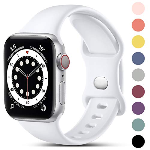 CeMiKa Compatible con Apple Watch Correa 38mm 40mm 41mm 42mm 44mm 45mm, Deportivas de Silicona Correas de Repuesto Compatible con iWatch SE Series 7 6 5 4 3 2 1, 38mm/40mm/41mm-S/M, Blanco