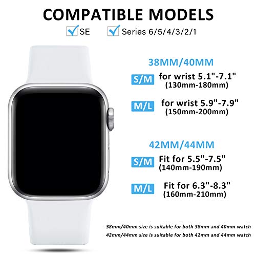 CeMiKa Compatible con Apple Watch Correa 38mm 40mm 41mm 42mm 44mm 45mm, Deportivas de Silicona Correas de Repuesto Compatible con iWatch SE Series 7 6 5 4 3 2 1, 38mm/40mm/41mm-S/M, Blanco