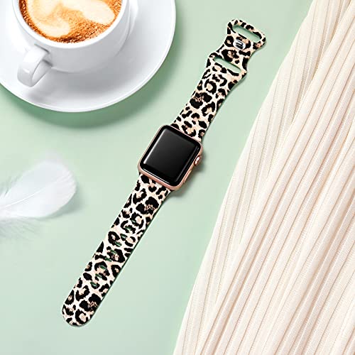 CeMiKa Correas Florales Compatibles con Apple Watch Correa 38mm 40mm, Correa Deportiva de Repuesto Impresa con Patrón de Silicona por iWatch Correa SE/Series 6 5 4 3 2 1, 38mm/40mm-S/M Leopardo