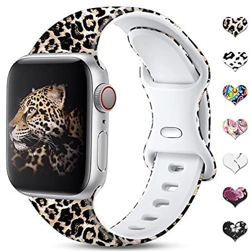 CeMiKa Correas Florales Compatibles con Apple Watch Correa 38mm 40mm, Correa Deportiva de Repuesto Impresa con Patrón de Silicona por iWatch Correa SE/Series 6 5 4 3 2 1, 38mm/40mm-S/M Leopardo