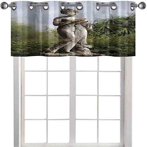 Cenefa para cortina, figura esculpida, verde en los terrenos del Palacio Achillion Corfú, 91.44 cm de ancho x 45.72 cm de largo para ventana para cocina, salón, comedor, verde y beige
