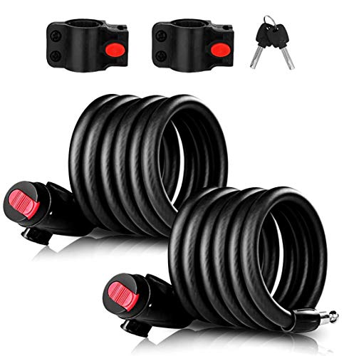 Cerradura de Bicicleta Antirrobo Montaje Flexible,Candado de Cable en Espiral para Bicicleta,Bicicleta Mejor antirrobo seguridad Bloqueo,Bicicleta al Aire Candado Cadena (Negro 2)