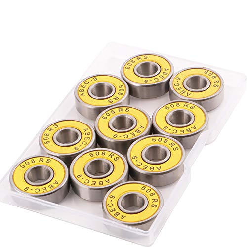 CESFONJER Rodamiento de Bolas de 10 Unidades 608RS ABEC 9 – 608 2RS Doble de Goma Sellada en Miniatura para Patinaje, Patines en Línea, Scooters (8 mm x 22 mm x 7 mm)