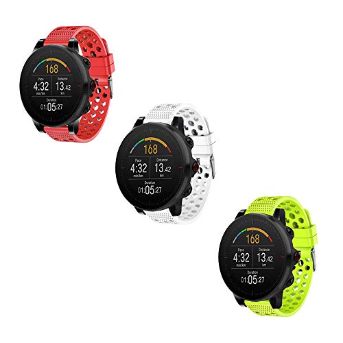 Ceston Respirable Deporte Silicona Clásico Correas para Smartwatch Polar Vantage M (Rojo + Verde + Blanco)