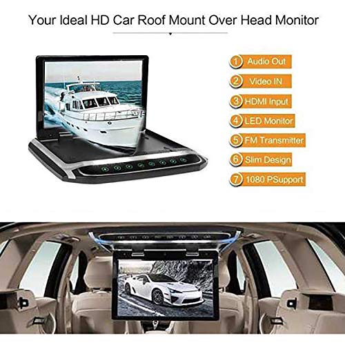 CESUO Monitor Abatible para Coche de 10,1 Pulgadas, Reproductor HD 1080P, Reproductor de DVD Ultra Fino para Coche, Entrada de VíDeo de 2 VíAs, Monitor LCD para Techo de Coche