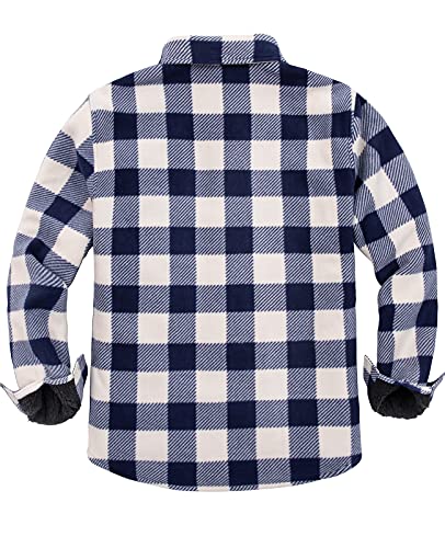 Chaqueta de franela con forro de borreguillo cálido para hombre (toda la chaqueta con forro de borreguillo), Azul marino/flor y brillo, Medium