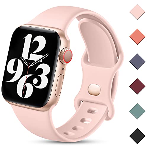Charlam Compatible con Correa Apple Watch 38mm 40mm 41mm 42mm 44mm 45mm para Mujeres Hombres, Deportivas de Silicona Correas Compatible con iWatch SE Series 7 6 5 4 3 2 1, 38mm/40mm/41mm, Sand Pink