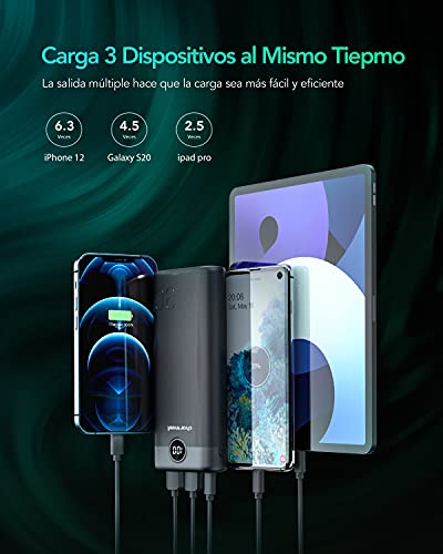 Charmast Power Bank 30000mAh Batería Externa USB C 20W Carga Rápida QC 3.0 Power Delivery con 3 Salidas 2 Entrdas Cargador Compatible con Teléfonos