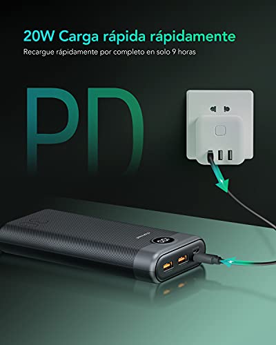 Charmast Power Bank 30000mAh Batería Externa USB C 20W Carga Rápida QC 3.0 Power Delivery con 3 Salidas 2 Entrdas Cargador Compatible con Teléfonos