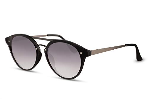 Cheapass Gafas de Sol Exclusivas Puente Doble Flat Redondas Metal Montura Negra protección UV400 Mujer