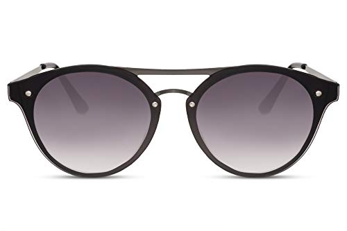Cheapass Gafas de Sol Exclusivas Puente Doble Flat Redondas Metal Montura Negra protección UV400 Mujer