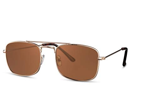 Cheapass Gafas de sol Pequeñas Amplias Doradas Metálicas Estilo Clásico con Puente Doble y Lentes Marrones para Hombres y Mujeres con protección UV400