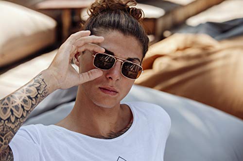 Cheapass Gafas de sol Pequeñas Amplias Doradas Metálicas Estilo Clásico con Puente Doble y Lentes Marrones para Hombres y Mujeres con protección UV400