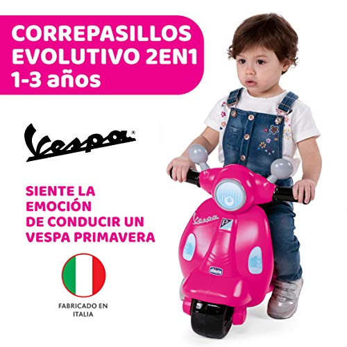 Chicco Vespa Primavera, Moto Correpasillos para Niños, Juguete para Niños con Panel Electrónico, Luz, Sonido y Ruedines Estabilizadores Extraíbles – Moto Para Niños de 1 a 3 Años, Máx. 25 Kg, Rosa