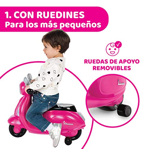 Chicco Vespa Primavera, Moto Correpasillos para Niños, Juguete para Niños con Panel Electrónico, Luz, Sonido y Ruedines Estabilizadores Extraíbles – Moto Para Niños de 1 a 3 Años, Máx. 25 Kg, Rosa