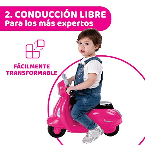 Chicco Vespa Primavera, Moto Correpasillos para Niños, Juguete para Niños con Panel Electrónico, Luz, Sonido y Ruedines Estabilizadores Extraíbles – Moto Para Niños de 1 a 3 Años, Máx. 25 Kg, Rosa