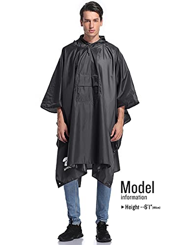 Chubasquero Hombre Poncho de Lluvia Reutilizable Capa Impermeable Multifuncional con Capucha Ligero Adulto al Aire Libre Gris