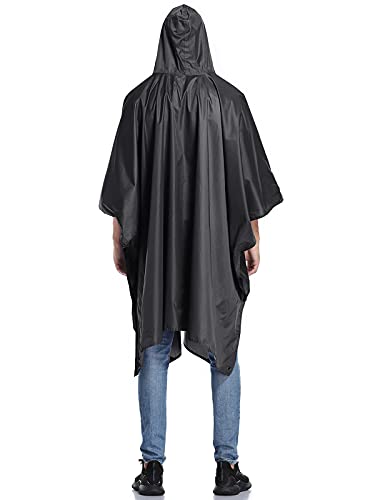 Chubasquero Hombre Poncho de Lluvia Reutilizable Capa Impermeable Multifuncional con Capucha Ligero Adulto al Aire Libre Gris