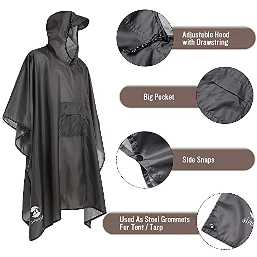 Chubasquero Hombre Poncho de Lluvia Reutilizable Capa Impermeable Multifuncional con Capucha Ligero Adulto al Aire Libre Gris