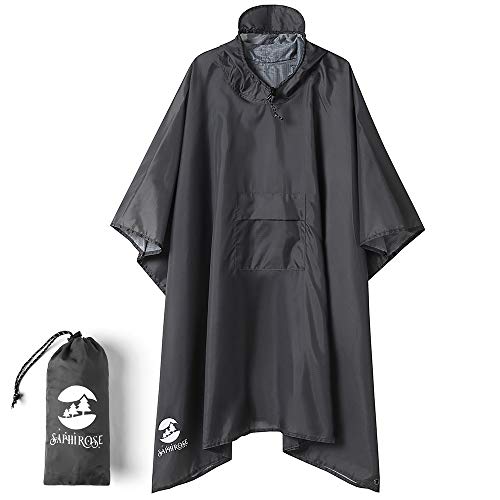 Chubasquero Hombre Poncho de Lluvia Reutilizable Capa Impermeable Multifuncional con Capucha Ligero Adulto al Aire Libre Gris