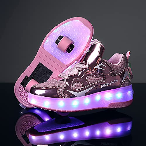 Churlin Zapatos con Ruedas Zapatillas con Dos Ruedas para niños y niña Led Luces Zapatillas con Ruedas Se Puede Bambas con Ruedas Automática Calzado de Skateboarding