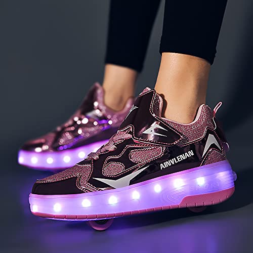 Churlin Zapatos con Ruedas Zapatillas con Dos Ruedas para niños y niña Led Luces Zapatillas con Ruedas Se Puede Bambas con Ruedas Automática Calzado de Skateboarding