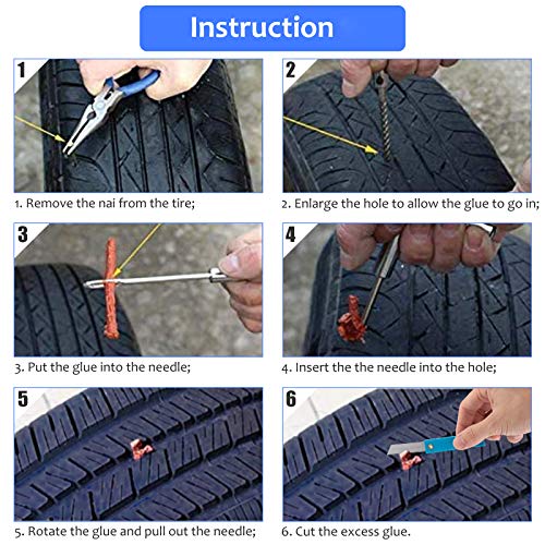 CICMOD Kit de Reparación de Neumáticos para Coche con Mecha para Llantas Kit Repara Pinchazos para Autos, Motos, Tractores, Camiones