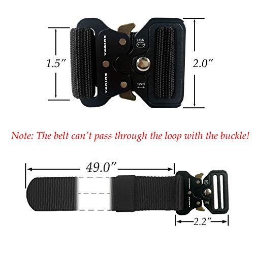 Cinturón Táctico, TENINE Cinturón Militar de Nailon de 1.5 Pulgadas Táctico Resistente con Correa de Metal de Liberación Rápida Para Equipo EDC Molle Táctica Cinturón (Negro)