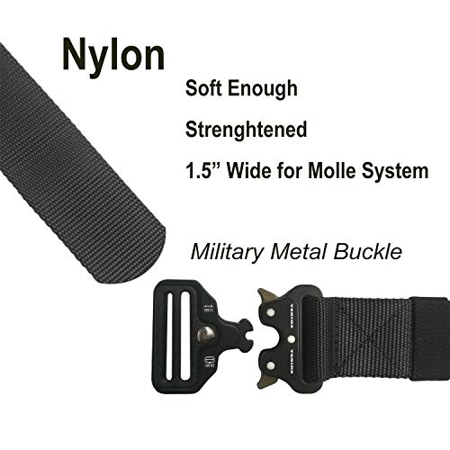 Cinturón Táctico, TENINE Cinturón Militar de Nailon de 1.5 Pulgadas Táctico Resistente con Correa de Metal de Liberación Rápida Para Equipo EDC Molle Táctica Cinturón (Negro)