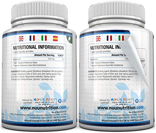 Citrato de Magnesio - 200 mg | 180 Comprimidos (Suministro para 6 Meses) | Complemento alimenticio de Nu U Nutrition