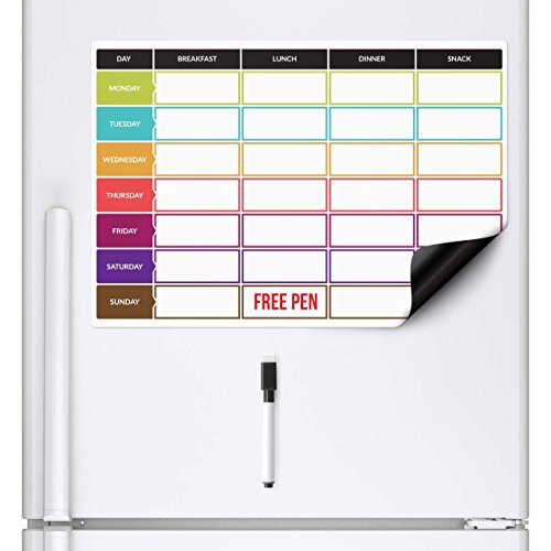 CKB LTD planificador de dietas | Pizarra blanca magnética para el frigorífico con rotulador A3, Ideal para la planificación de las comidas familiares, musculación