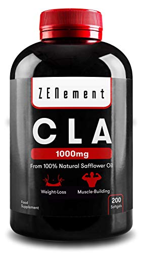 CLA - Ácido Linoleico Conjugado | 1000mg x 180 perlas | Crecimiento Muscular y Reducción de Grasa Corporal | Aceite Vegetal de Cártamo 100% Natural, sin gluten, sin transgénicos.