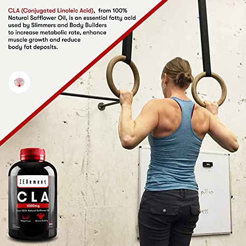 CLA - Ácido Linoleico Conjugado | 1000mg x 180 perlas | Crecimiento Muscular y Reducción de Grasa Corporal | Aceite Vegetal de Cártamo 100% Natural, sin gluten, sin transgénicos.