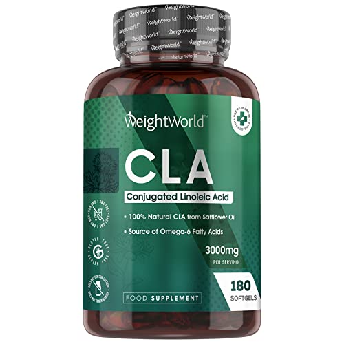 CLA Ácido Linoleico Conjugado 3000 mg 180 Cápsulas - Perlas de Ácido linoleico de Aceite de Cártamo Puro y Natural, Potente Fuente de Ácidos Grasos Omega 6, Suplemento Dietético, Sin Aditivos