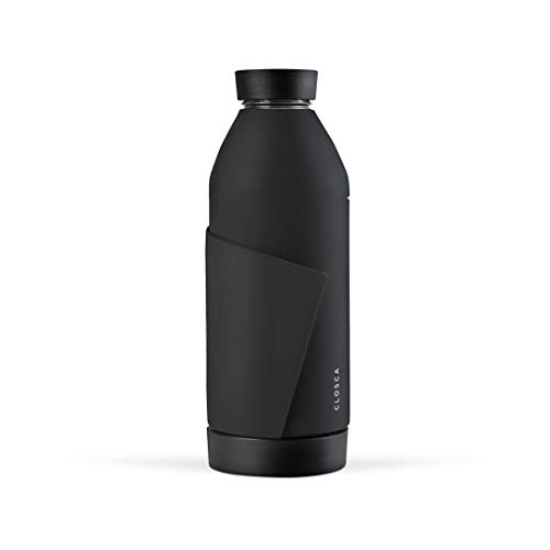 Closca Botella de Agua de Cristal 420ml Bottle. Cantimplora de Vidrio Libre de BPA. Doble Apertura y Solapa Elástica para fácil Transporte. (Black/Nude)