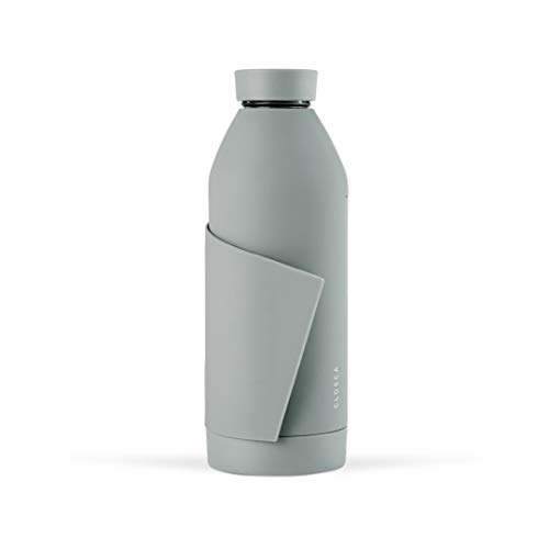 Closca Botella de Agua de Cristal 420ml Bottle. Cantimplora de Vidrio Libre de BPA. Doble Apertura y Solapa Elástica para fácil Transporte. (Gray/Nude)