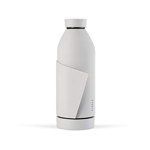 Closca Botella de Agua de Cristal 420ml Bottle. Cantimplora de Vidrio Libre de BPA. Doble Apertura y Solapa Elástica para fácil Transporte. (White/Nude)