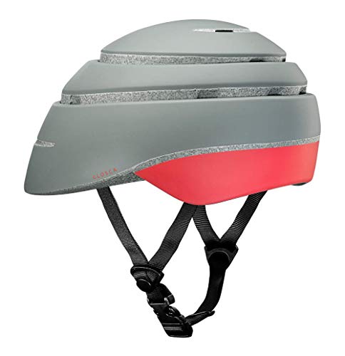 Closca Casco de Bicicleta para Adulto, Plegable Helmet Loop. Casco de Bici y Patinete Eléctrico/Scooter para Mujer y Hombre Unisex. Gris/Coral, Talla M