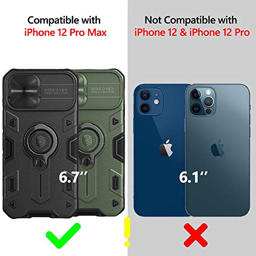 CloudValley Funda para iPhone 12 Pro MAX 6,7” con Tapa de Cámara y Soporte de Anillo de 360°, Resistente a los Impactos, a Prueba de Golpes, Fundas Protectora de Parachoques de PC, Negro