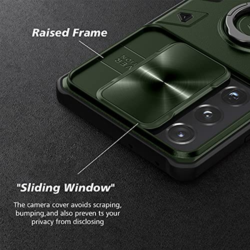 CloudValley Funda para Samsung Galaxy S21 Ultra 5G 6,8’’ con Tapa de Cámara y Soporte de Anillo de 360°, Resistente a los Impactos, a Prueba de Golpes, Fundas Protectora de de rígido PC, Verde